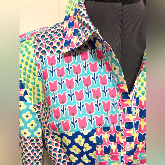 Talbots Island Patchwork Belted Shirt Dress - Picture 9 of 16